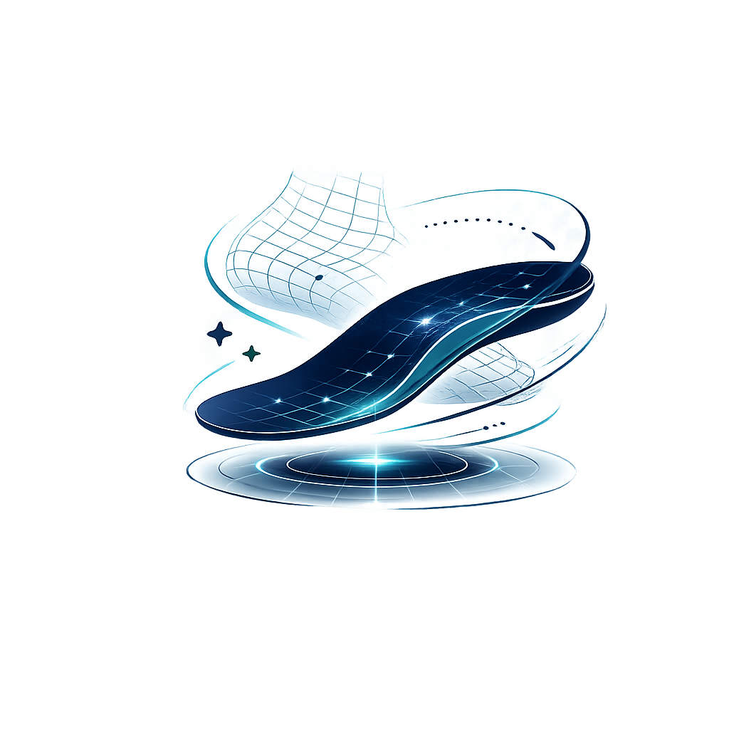 Custom fit orthotic insole illustration designed for personalized foot support, comfort, alignment, and pressure relief.